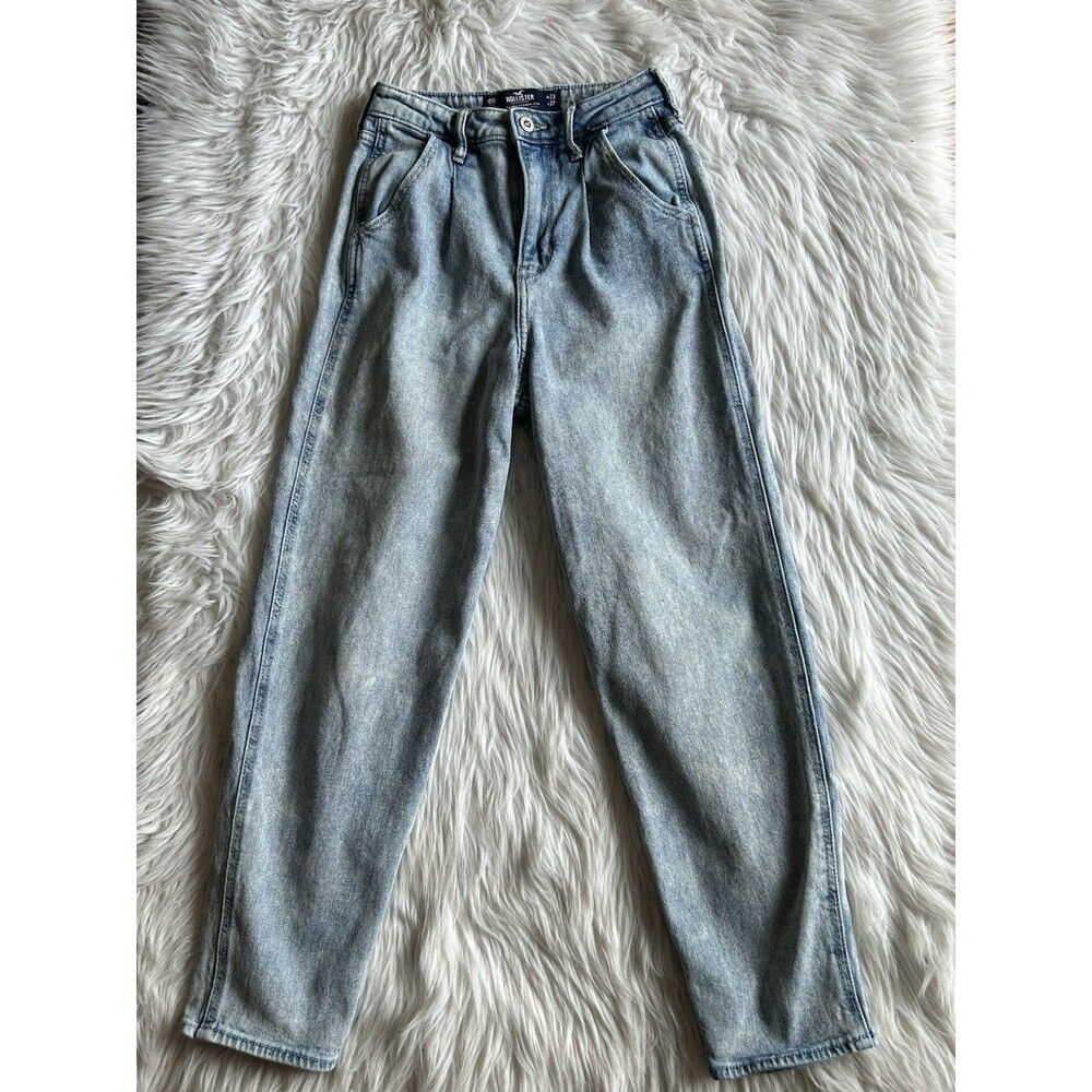 Hollister Ultra High Rise Mom Jeans Women's 00R W23 L27 Light Wash Pleated
